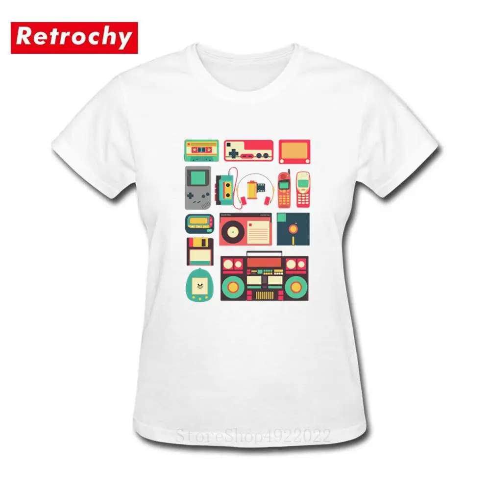 Ретро технология женская футболка винтажная хлопок короткий рукав классная
