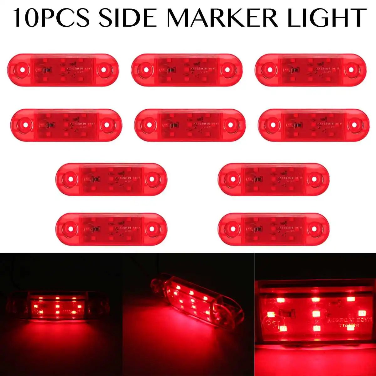 

10pcs 12V 24V 9 LED Car Truck Side Marker Light Lamp Tail Light Signal Indicator Warning for Trailer Caravan Lorry Van Bus Red