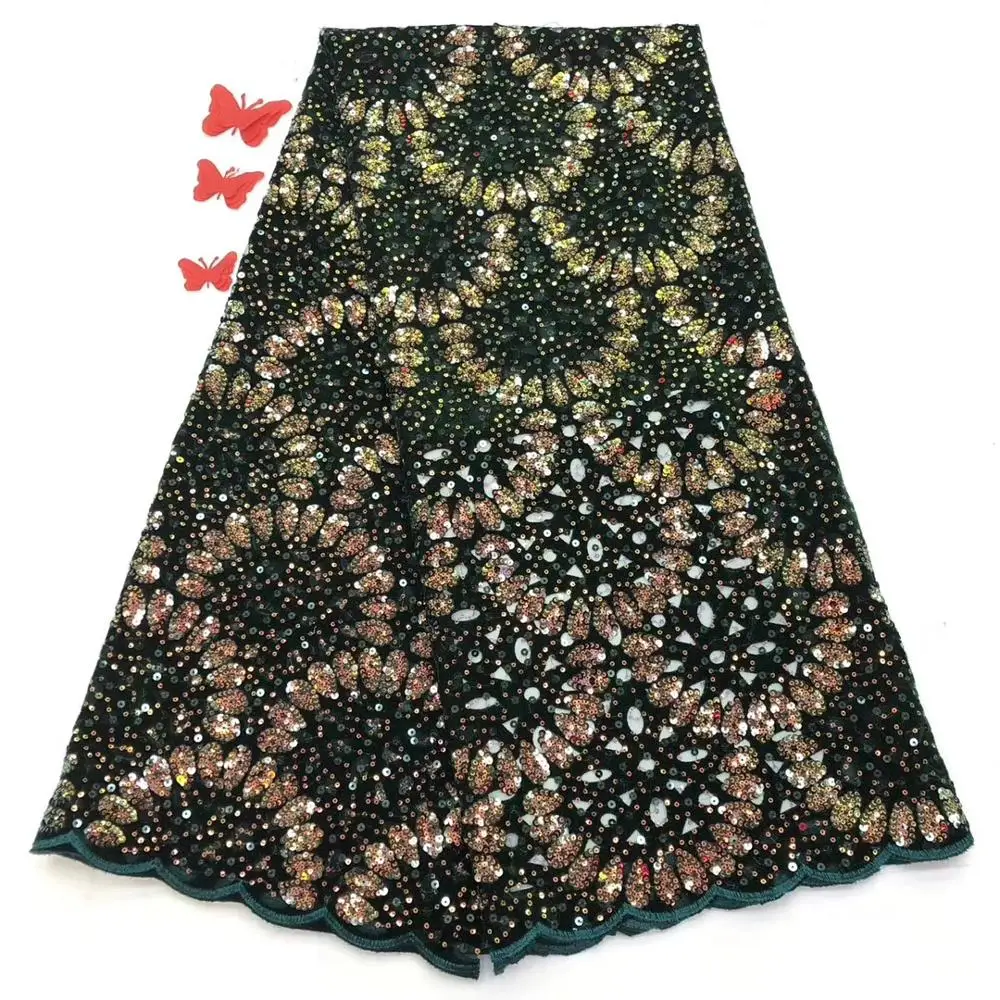 

Newest style 5yards african sequins velvet lace fabric good quality african velvet lace fabric with sequins for dress DPNO021
