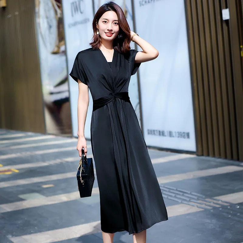 

2021 Spring Summer Nice Quality New Elegant Office Clothing High Waist Short Sleeve Dress Women