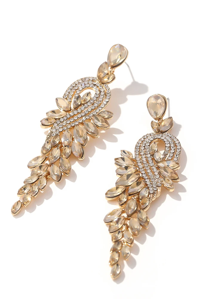 Женские серьги подвески Yhpup элегантные с листьями и стразами свадебные на