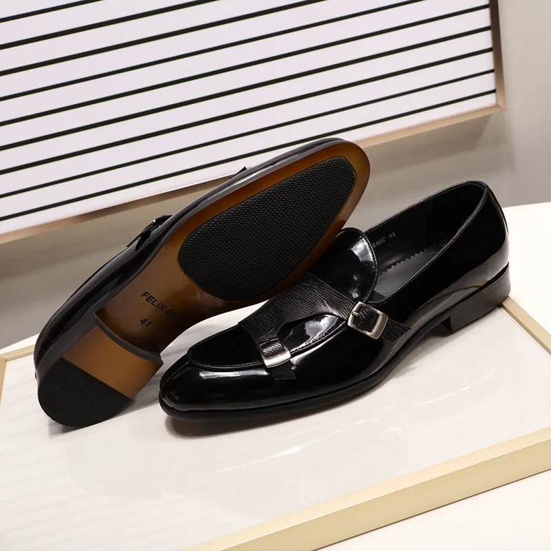 

Brand Patent Leather Mens Loafers Wedding Party Dress Shoes Black Green Monk Strap Casual Fashion Men Slip On Shoes