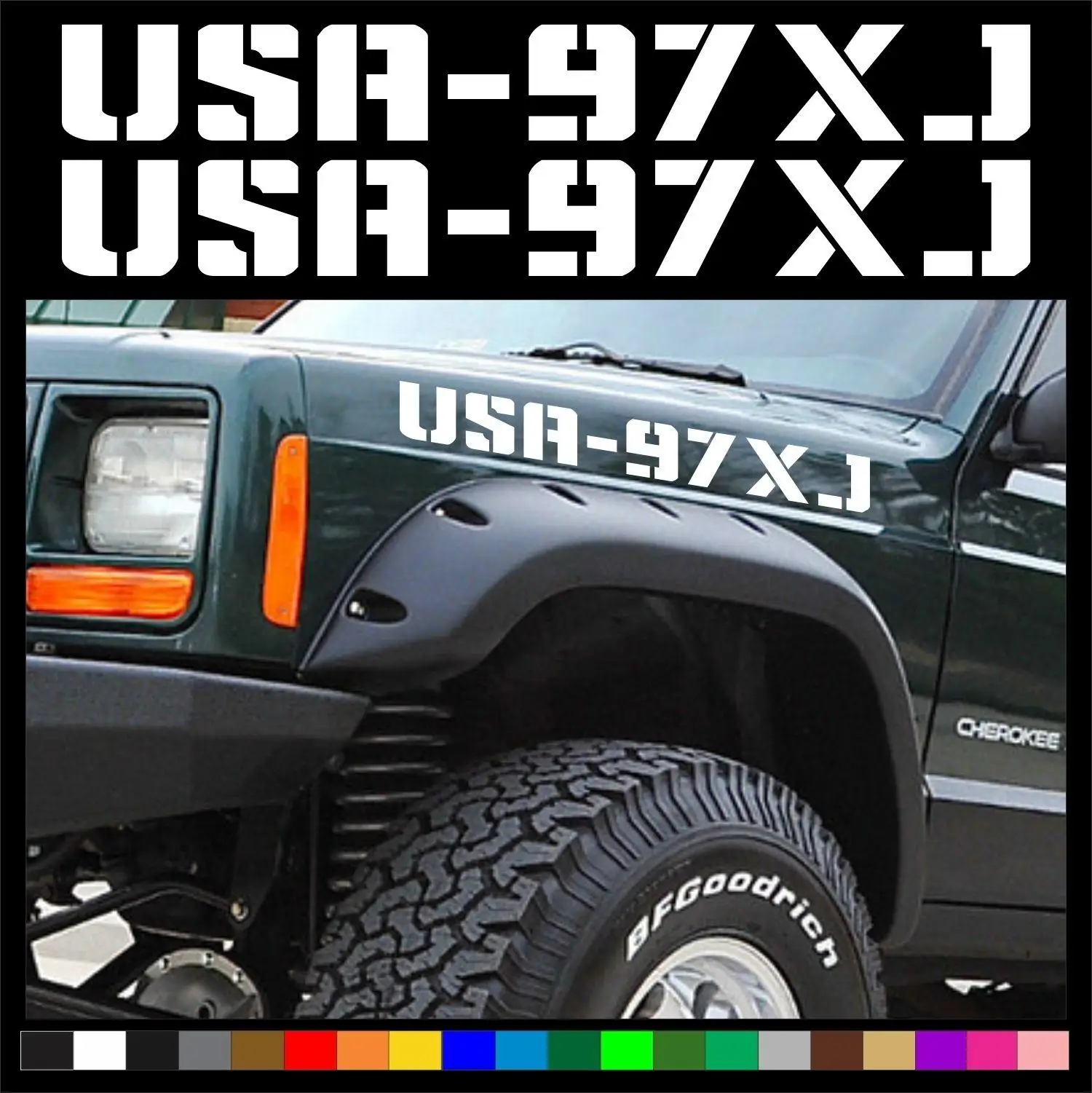

2pcs Engine Hood Side Letter USA-97XJ Stickers Character Decal Vinyl for Jeep Wrangler Unlimited CJ TJ YK JK JL XJ 2007-2018