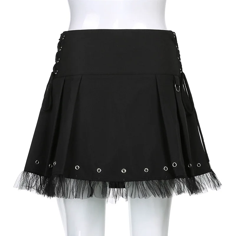 

2021 New Arrivals Womens Streetwear Half-length Zipper Lace Black Solid Hot Short Skirt Fashion High Waist Women Skirts
