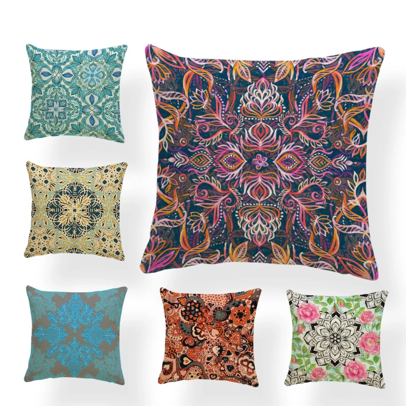 

Набор подушек с геометрическим рисунком мандала, перо, цветок, гостиная, спальня, декоративная наволочка, подушка из полиэстера на заказ