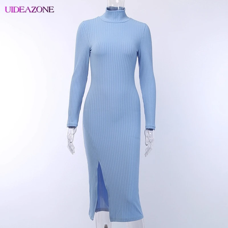 UIDEAZONE осенне-зимние облегающие длинные платья женское трикотажное платье с