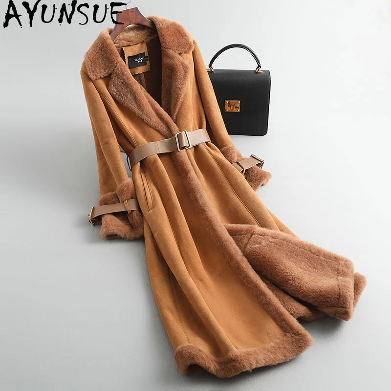 

AYUNAUE пальто с натуральным мехом для женщин, Длинная зимняя одежда для женщин, натуральная овечья шерсть, женская теплая куртка 2020 Mujeres Abrigos ...
