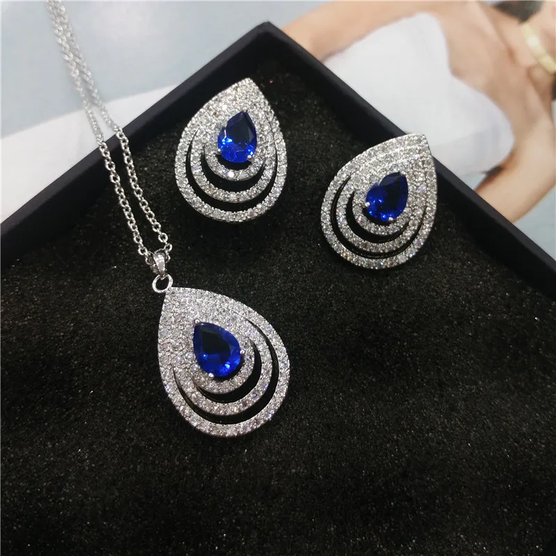 Серьги подвески в форме цветка и груши с фианитом|drop set|jewelry sets flowersjewelry earrings |