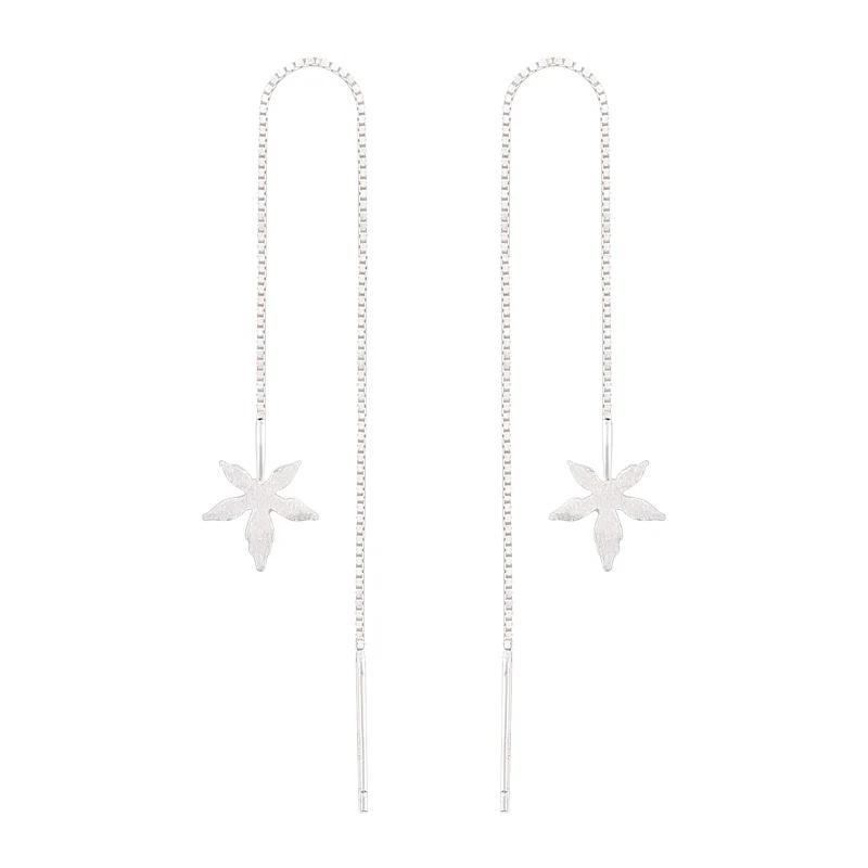 

Silver Maple Leaf Dangle Drop Earring 925 Plant leaves Long Tassels Earring For Wome Ear Line Chain Fashion Earring