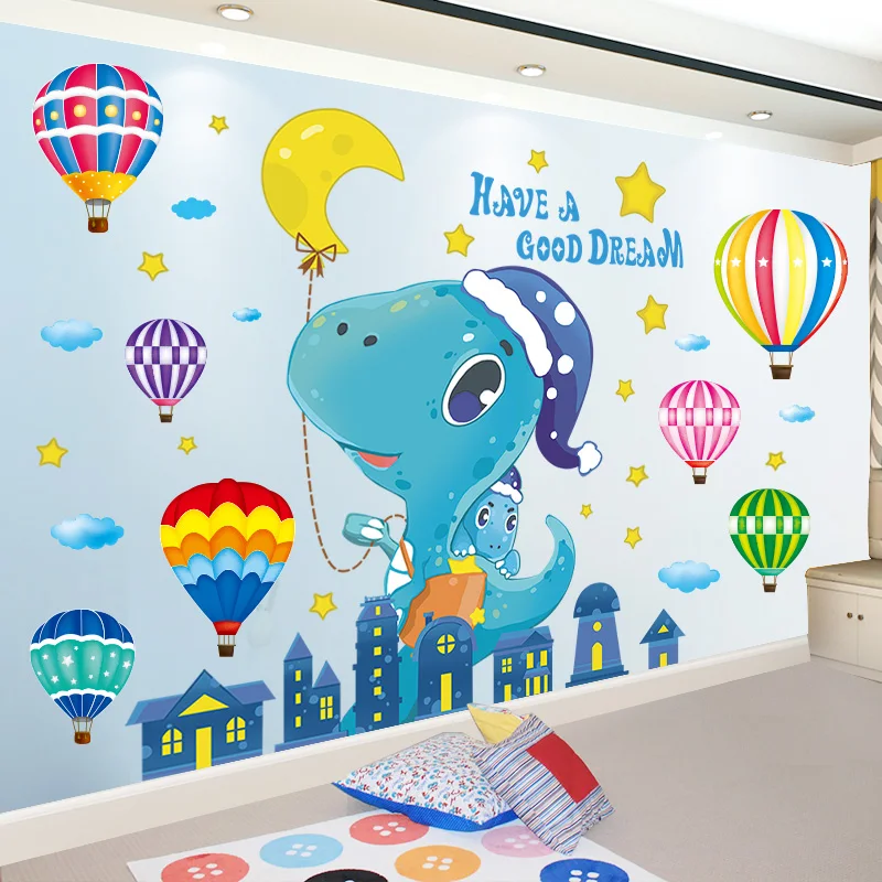 

Cartoon Dinosaur Animals Wall Stickers DIY Hot Air Balloons Wall Decals for Kids Rooms Baby Bedroom Nursery Home Decoration