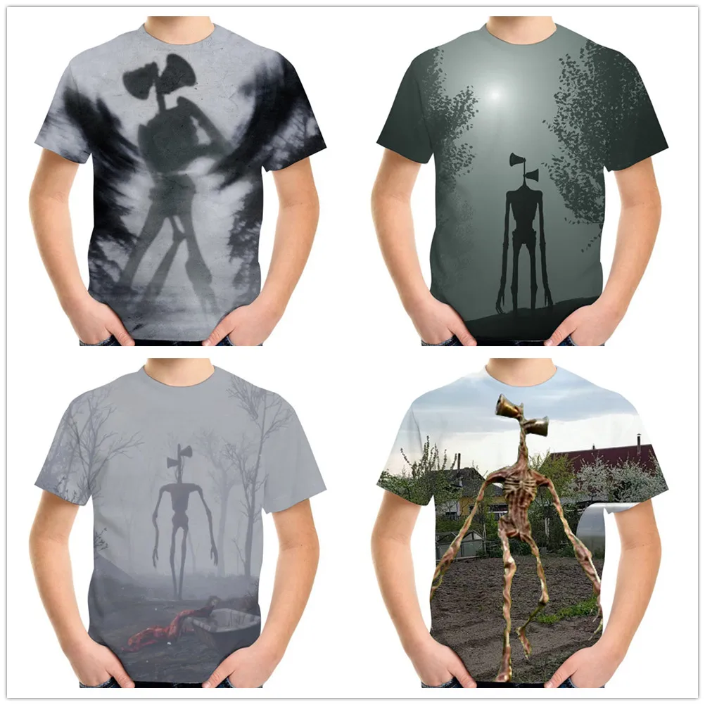 Camisetas con estampado 3D de cabeza de sirena para ni&ntilde;os y ni&ntilde;as, ropa de moda para ni&ntilde;os de 4 a 13 a&ntilde;os, juego de terror SCP, Anime, novedad de verano-0