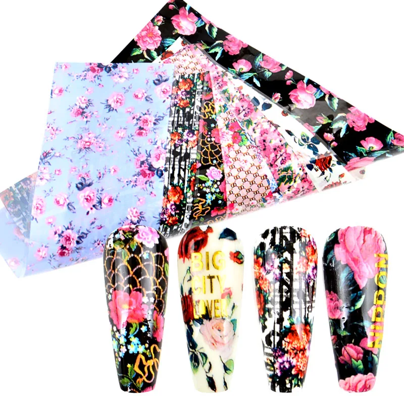

Black Rose Flower Decorations for Nails Mix Colorful Transfer Nail Foil Sticker Butterfly Gradient Marble Adhesive Paper