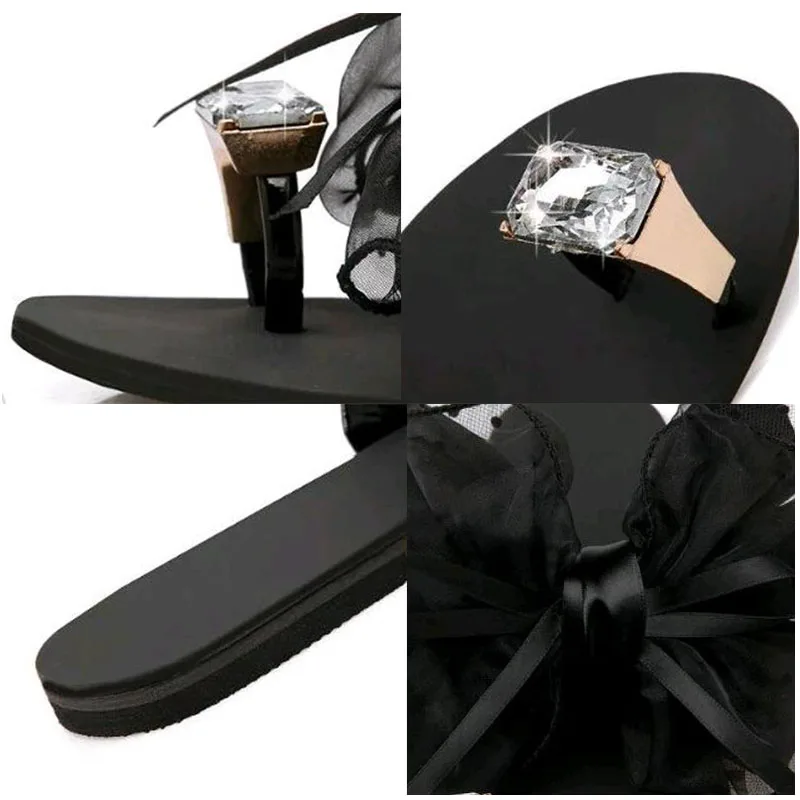 

Summer Cute Bowtie Decorate Non-Slip Sandals Slipper Flats Mules Casual Fashion Female Beach Flip Flops Mesh Beach Slides