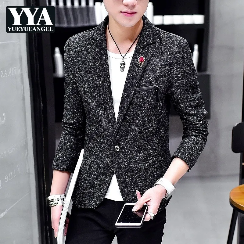 Модный блейзер в полоску с вышивкой для мужчин английском стиле Повседневный на