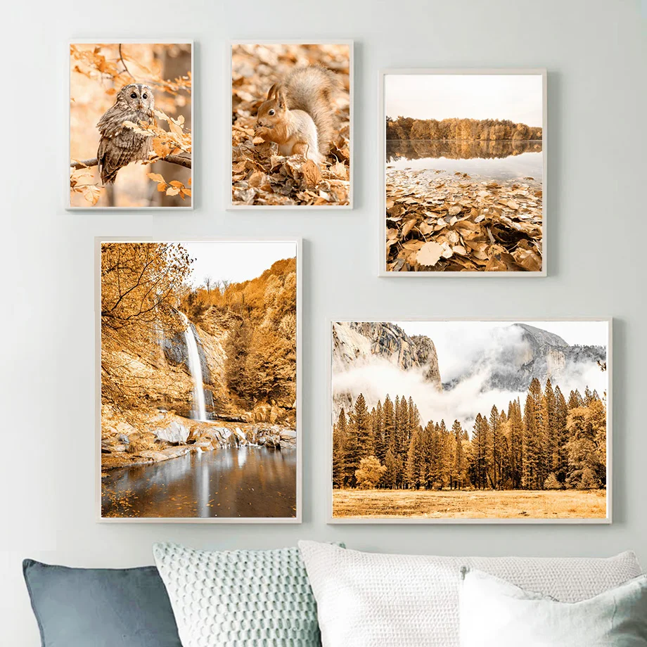 

Autumn Pumpkin Maple Leaf Pine Forest Castle Squirrel Nordic Style Wall Art Canvas Painting Posters And Prints Living Room Decor