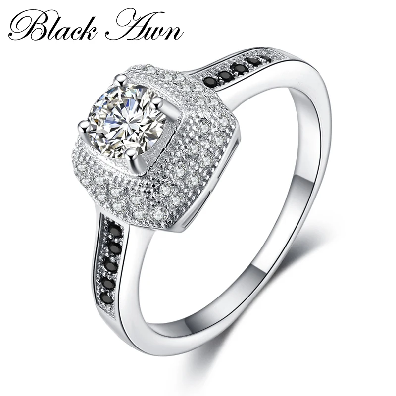 BLACK AWN 2021 New Genuine 100% Sterling 925 Silver Jewelry Square Engagement Rings for Women Gift C367