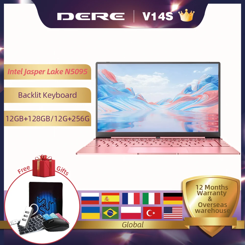 Ноутбук Dere V14S 14 1 дюйма Intel Celeron N5095 DDR4 12 Гб ОЗУ 256 SSD клавиатура с подсветкой Windows 10