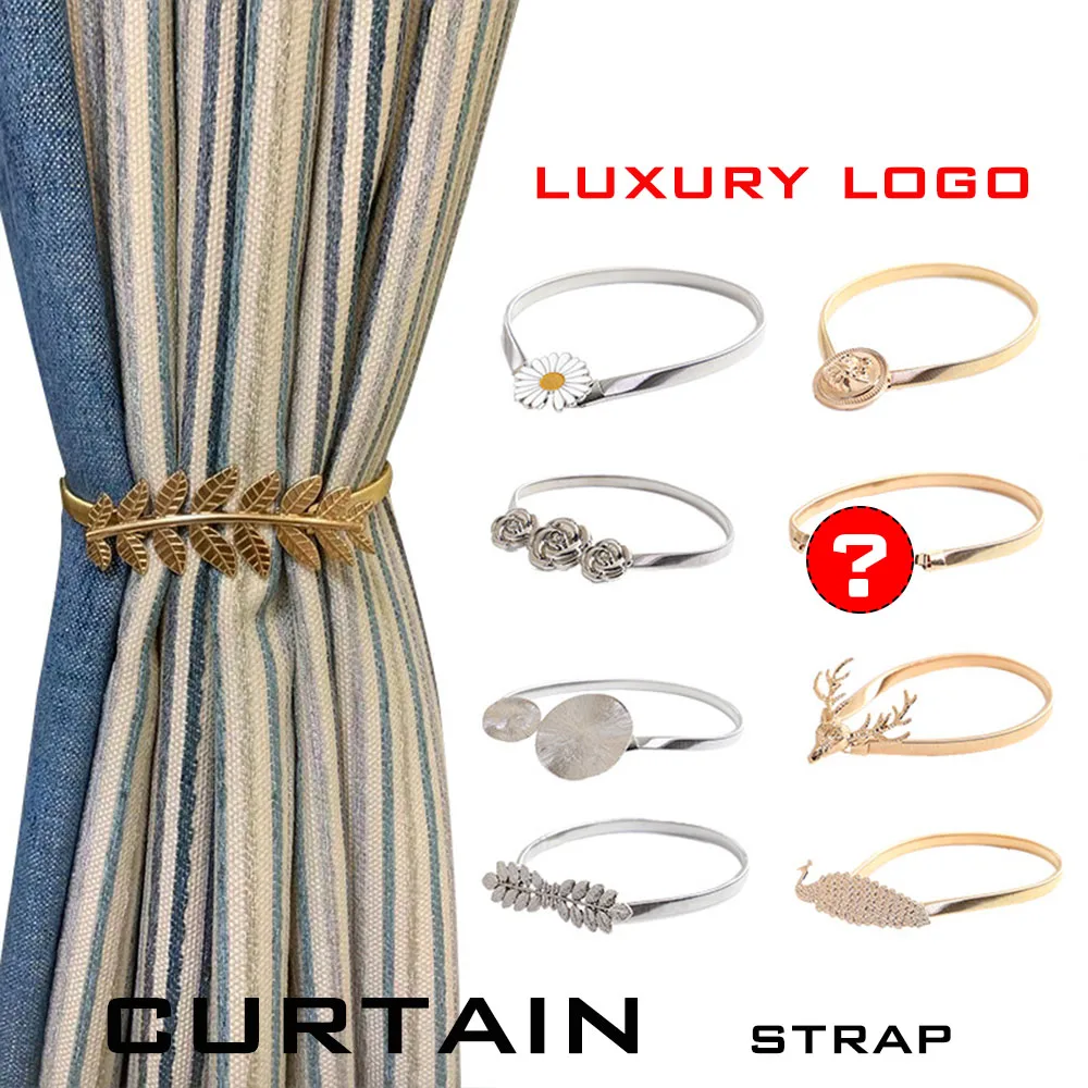 

1pc Luxury Brand Logo Elastic Curtain Buckle Metal Spring Tie Belt Deer Head Double Letter C- G Rope Home Decoration Accessories