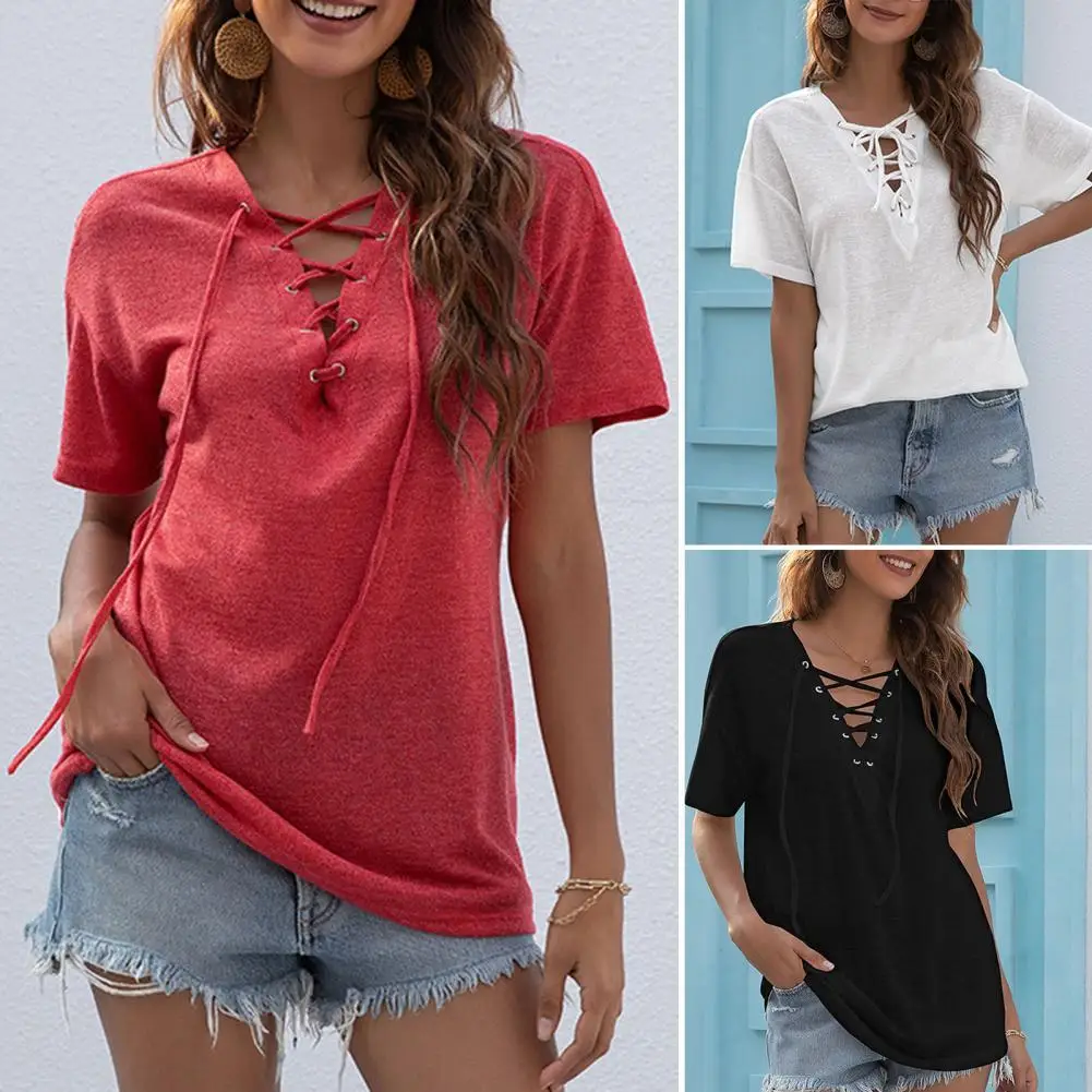 

Soft High Quality Short Sleeve Tops Shirt Blouse Blouse V Neck for Women