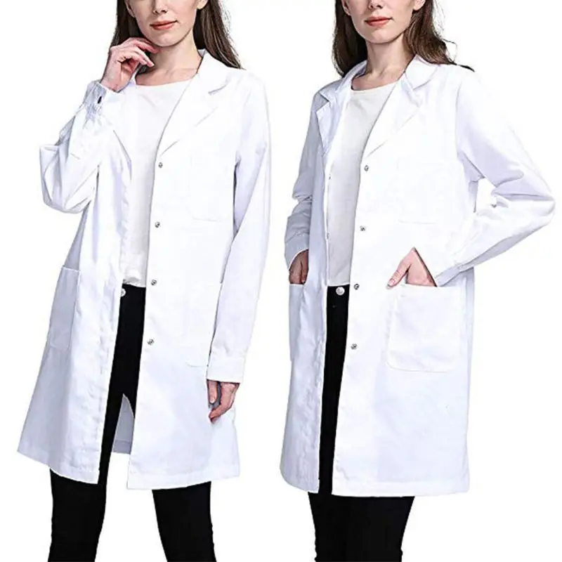 Womens Single Breasted Lab Coat Medical Doctor Blouse Student Scientific Nurse Cosplay Notched Lapel Collar Jacket with Pockets