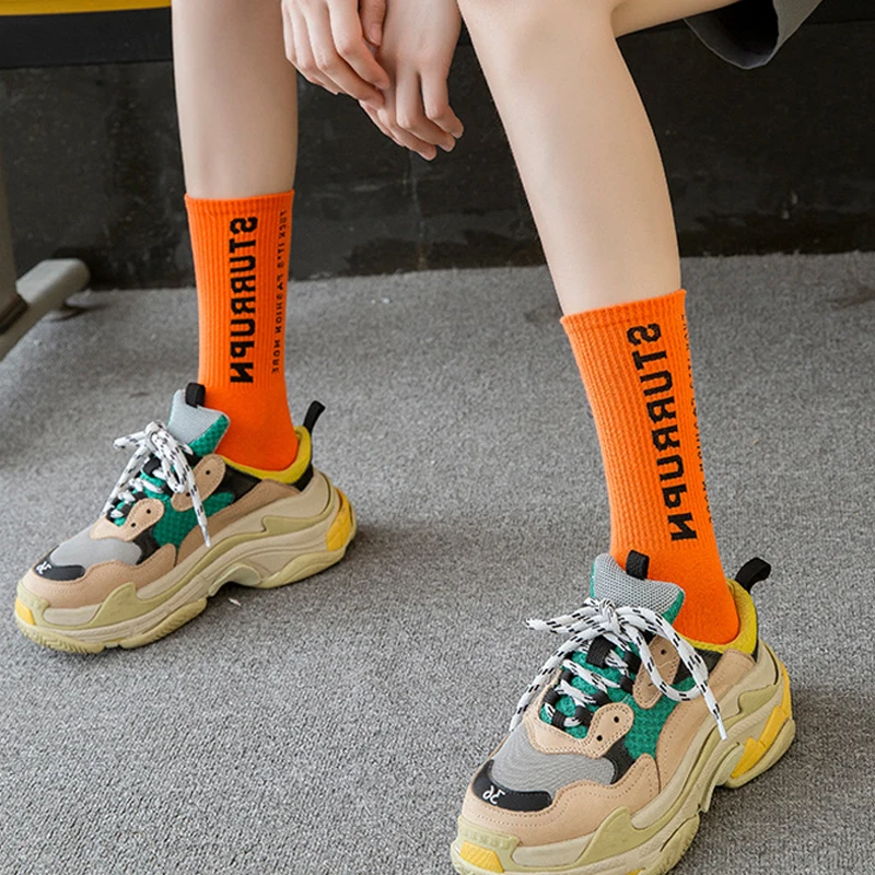 5 Pairs Letter Vintage Patterned Harajuku Socks Fashion Funny Skateboard Cool Socks For Female Casual Cotton Short Hipster Sox