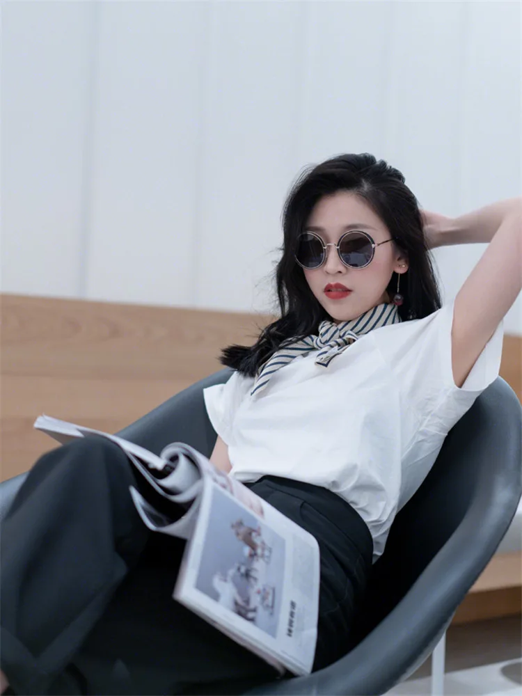 Женская хлопковая футболка с коротким рукавом и круглым вырезом весна-лето 2020 |