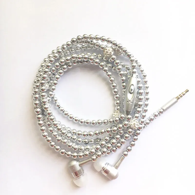 Жемчужное ожерелье наушники-вкладыши розовые стразы ювелирные изделия бусины