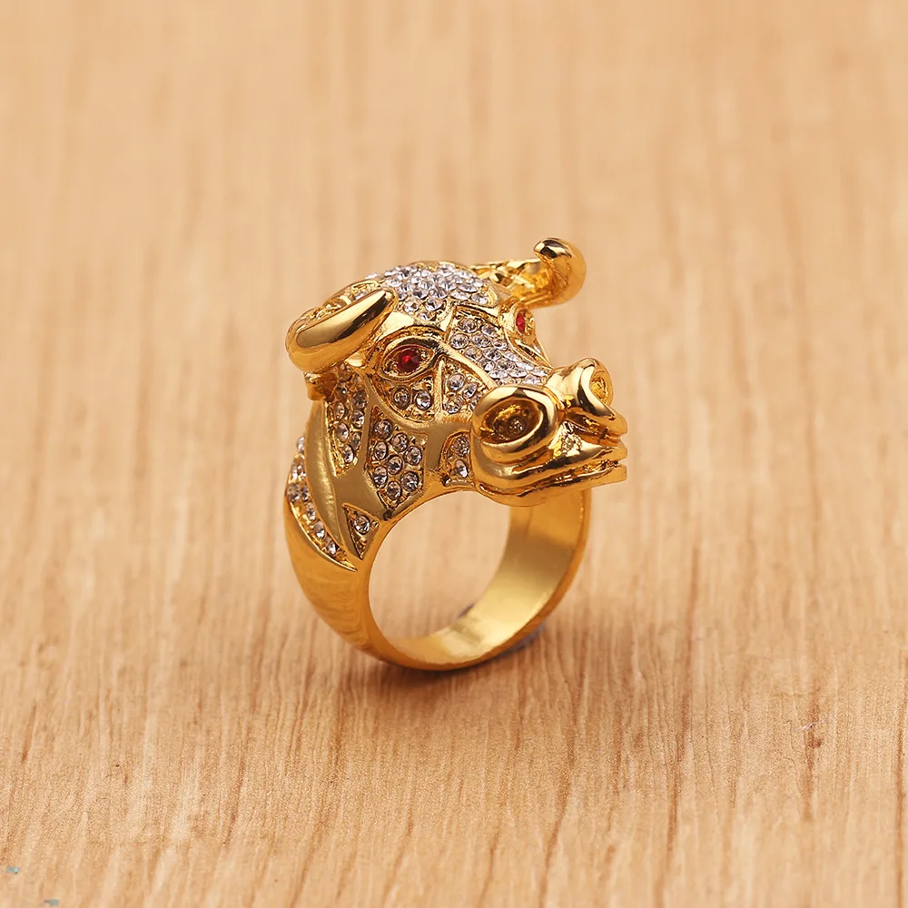 

Personality Men's Hip Hop Zircon Bull Head Ring Fashion Rock Party Retro Jewelry