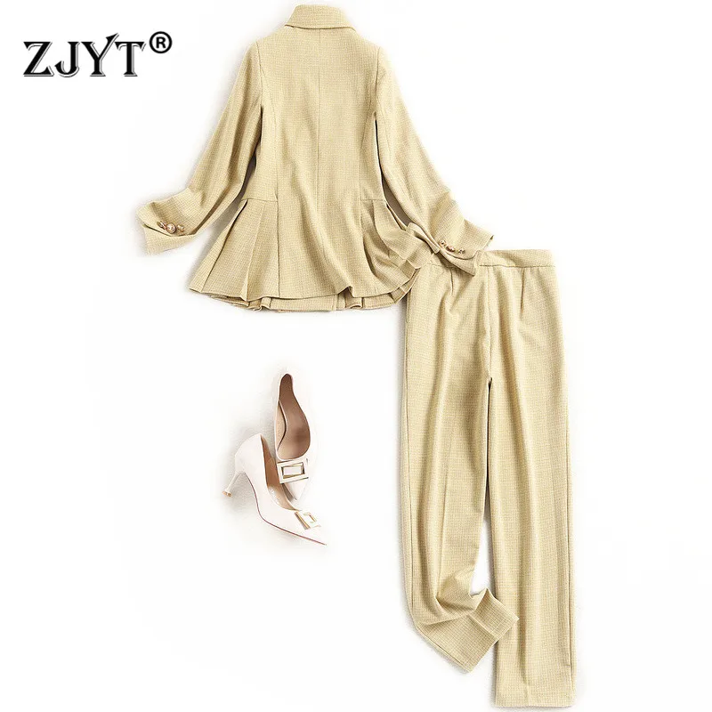 High Quality Designers Office Lady Two Piece Outfits 2021 Spring New Fashion Women Tunic Blazer and Pants Suit Matching Sets