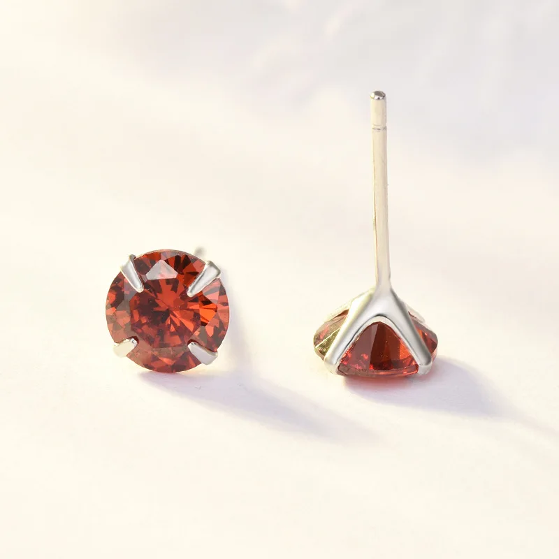 

2021 Trend Birthstone Stud Earrings 925 Sterling Silver Female Korean Fashion Simple Four-claw Zircon Ear Jewelry for Women