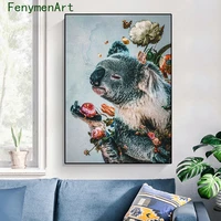 flowers koala canvas painting colored animals plants posters and prints nordic wall art modern picture living room home decor