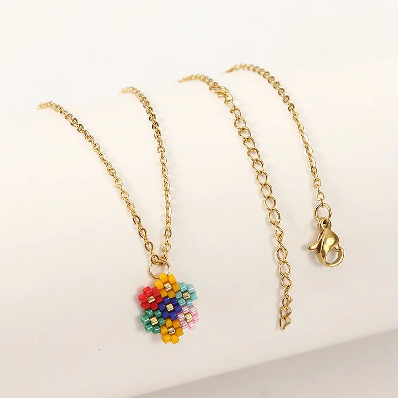

Ant Angel Korean Exquisite Woven Colorful Miyuki Flower Necklace European and American Trend Handmade Rice Bead Pendant Jewelry