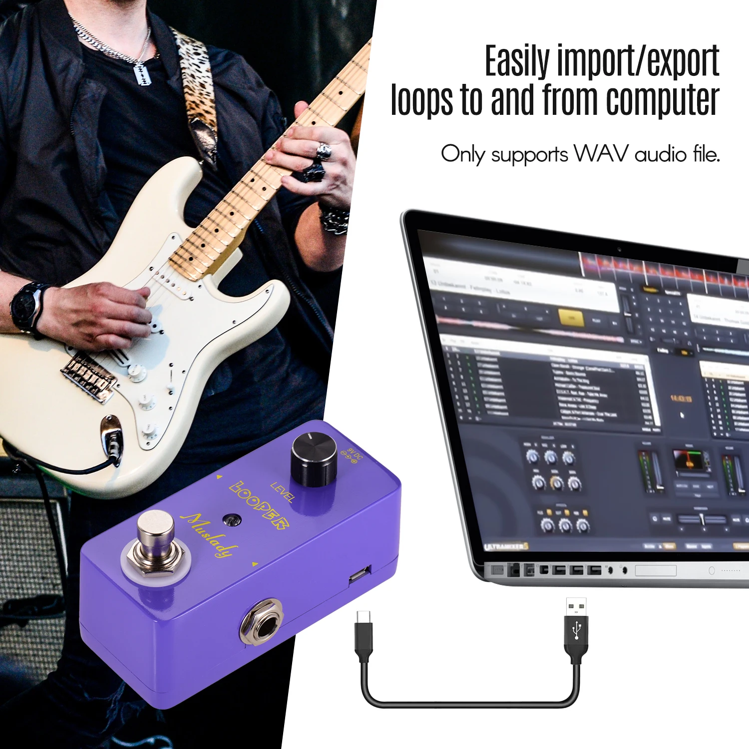 Мини педаль для гитары Muslady удлиненная гитарная с петлями 5 минут циклирования