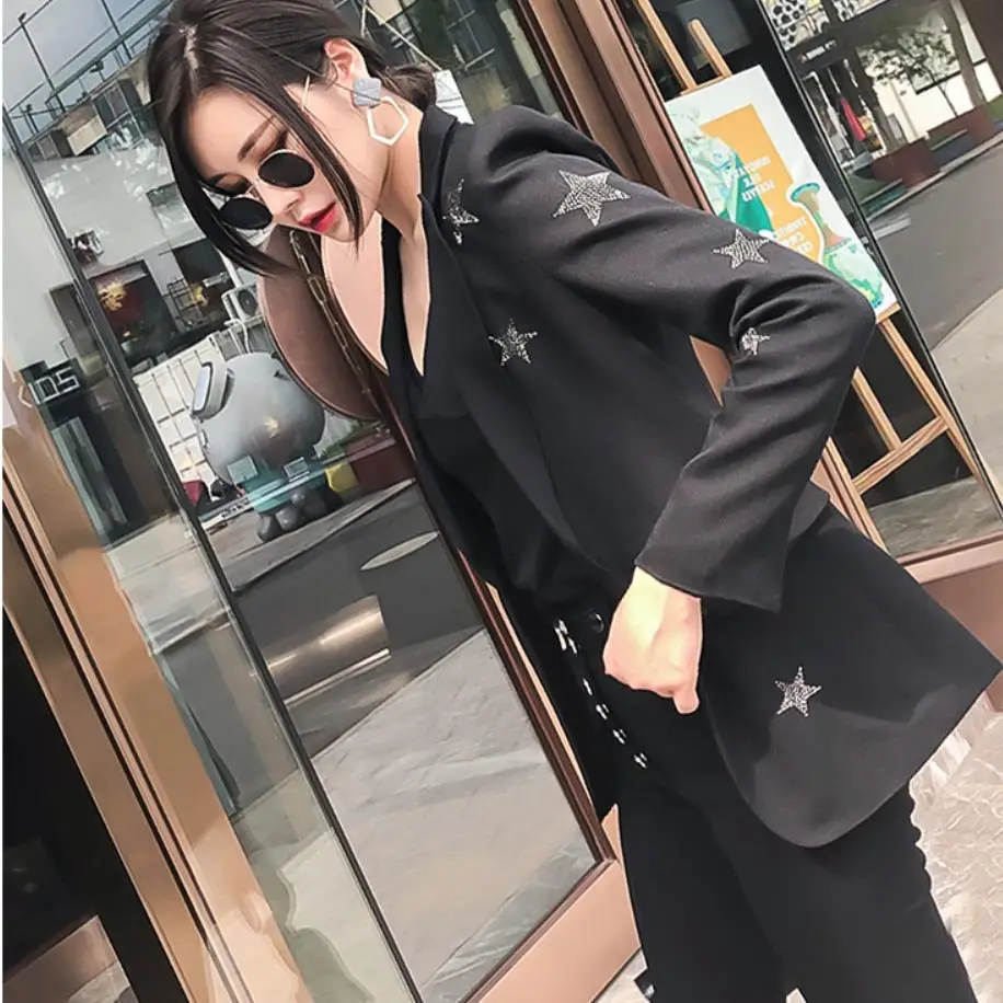 

Костюм с длинными рукавами со звездами Женский, 2019, весенне-осенний, на одной пуговице, тонкий, Повседневный, дикий, короткий пиджак, блейзер