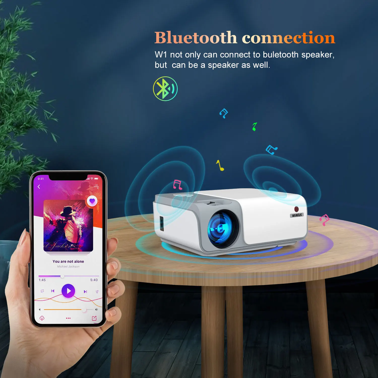 Наружный проектор WiMiUS W1 с Wi-Fi и Bluetooth беспроводной для фильмов поддержкой 4K Full HD