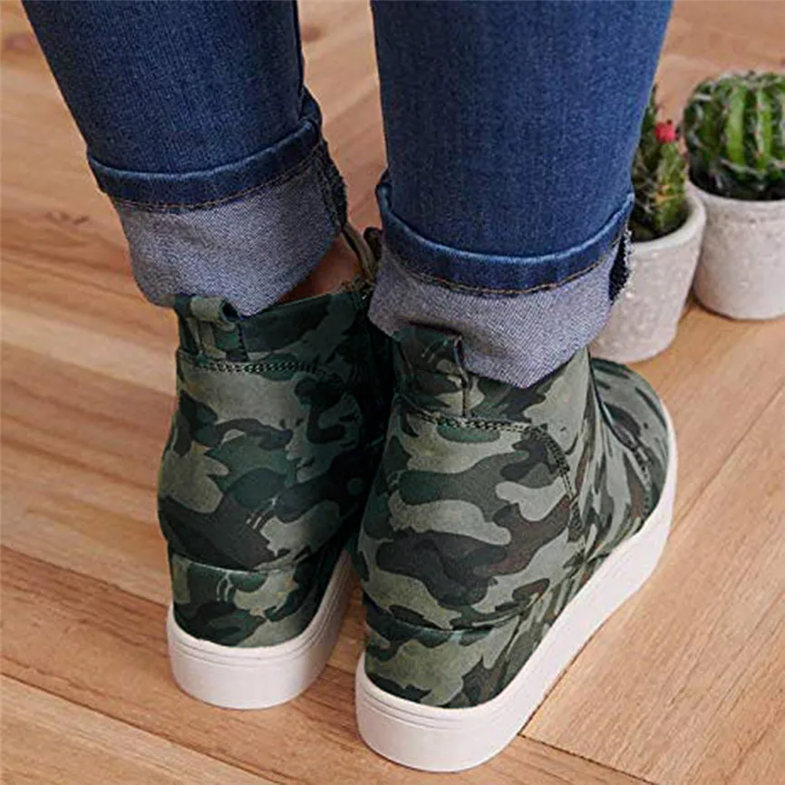 Женская обувь на плоской подошве Камуфляжная танкетке Дышащие удобные
