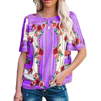 summer new women floral print short sleeve t shirt casual loose o neck vintage tops streetwear plus size ladies tee shirt femme