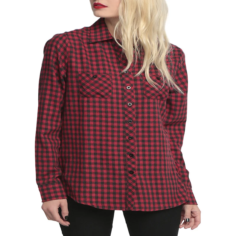 

2020 street women's skull blouses casual long-sleeved plaid red s-xxxxl