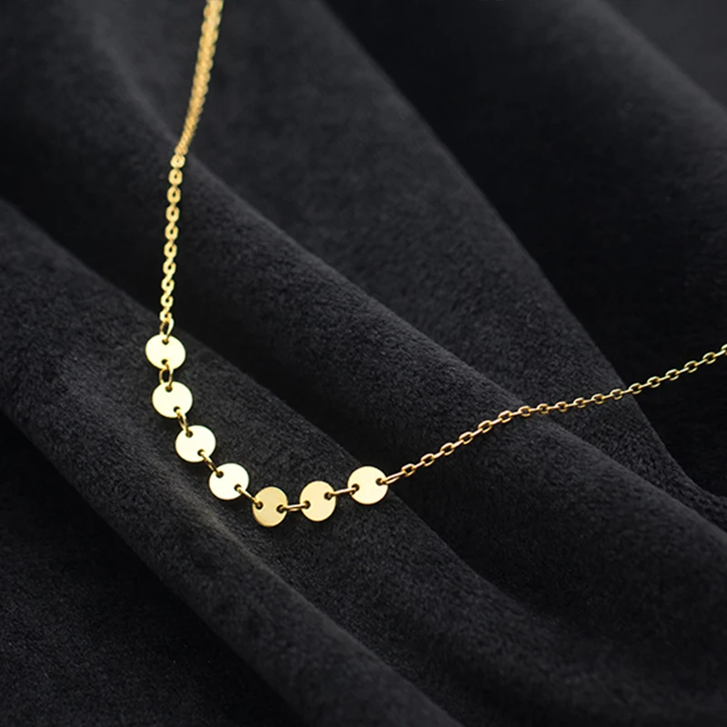 

New Fashion Personality Stainless Steel Womens Gold Silver Color Beads Flat Chain Choker Coin Pendant Necklaces Banquet Jewelry