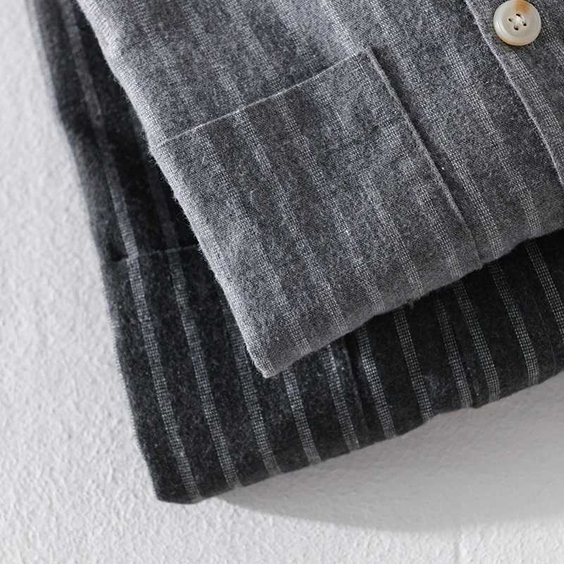 Рубашка мужская с длинным рукавом полосатая Повседневная модная сорочка начесом