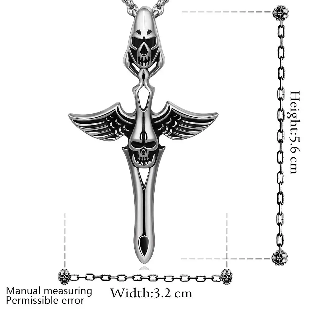 

The Ancient Maya Hiphop Retro Silver Plated Necklace Wings of Skelecton Cross for Men Party Gift Sweater Necklace GMYN012
