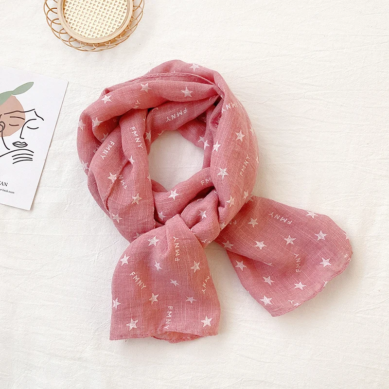 

2020 Autumn and Winter Baby Cute Flower Star Cotton Linen Scarf Girls Infant Scarves Children's Cotton Scarf Kids Sweet Scarf