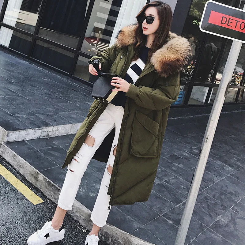 Женский пуховик зима 2019 новая мода большой меховой воротник толстый свободный