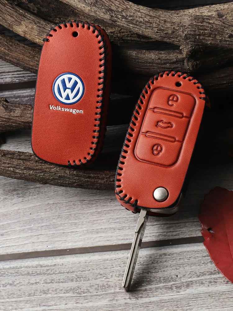Кожаный чехол для ключей из воловьей кожи для автомобиля Volkswagen CC POLO Golf jetta мешочек для ключей Чистая ручная цепочка для ключей