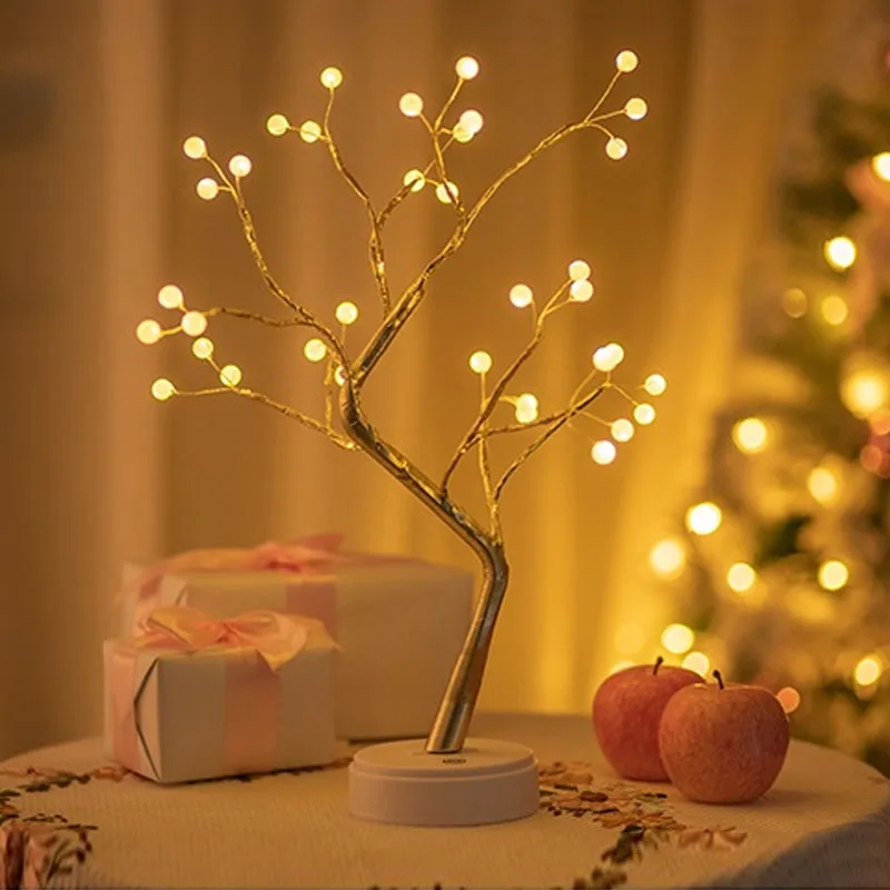 

108 LED USB 3D Table-Lamp Copper Wire Christmas Fire Tree Night Light for Home Holiday Bedroom Indoor Kids Bar Decor Fairy Light