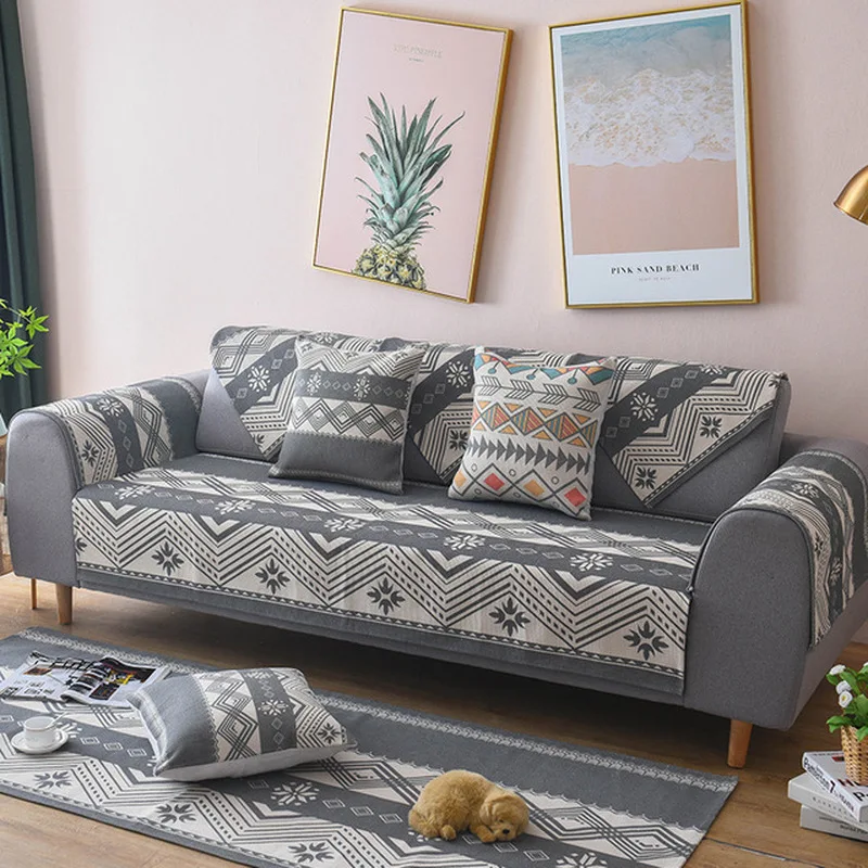 Хлопковое и льняное покрытие для дивана с принтом гостиной геометрические