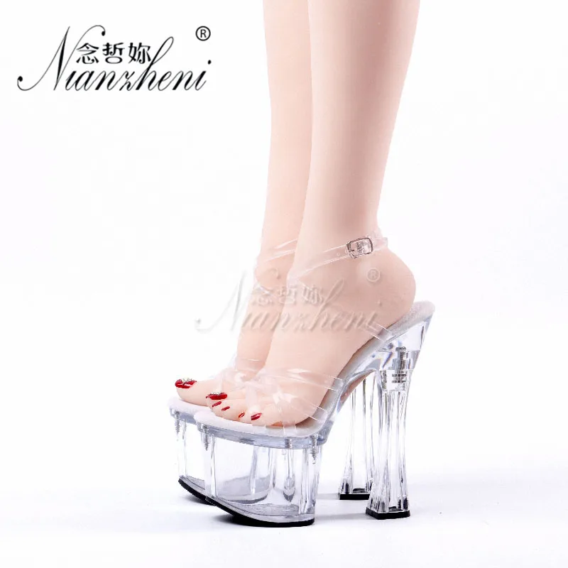 

7 Inches Coarse heel High heels Platform Nightclub Stripper heels Stage Show Sxey Pole dance shoes Models Party Crystal Concise