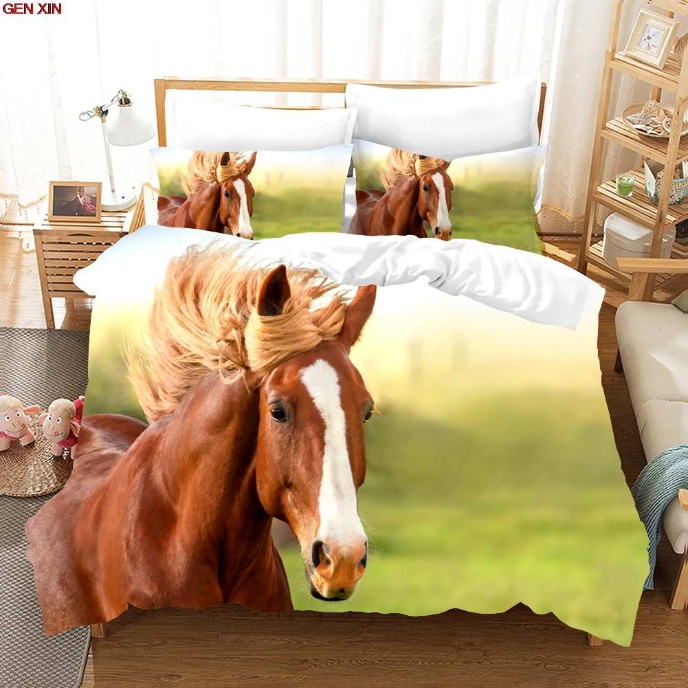 

Quilt cover and pillowcase 3D cool horse bedding set animal duvet cover adult children bedding decorative sheets