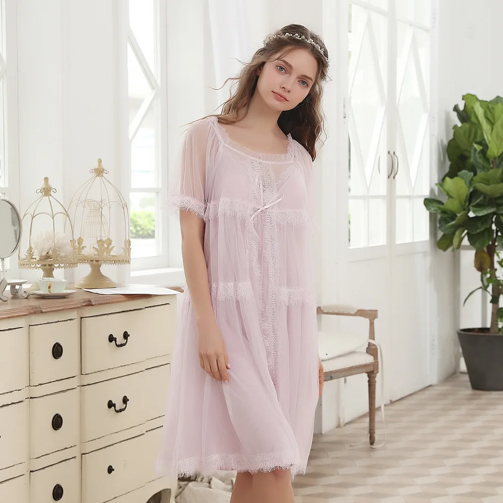 Комплект из двух предметов для сна Осенний женский халат кружевной ночная