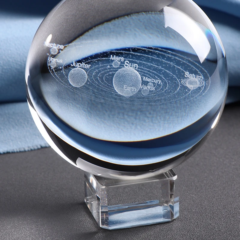 

6CM Laser Engraved Solar System Ball 3D Miniature Planets Model Sphere Glass Globe Ornament Home Decor Gift Office Decoration